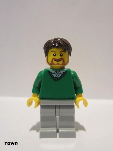 lego 2010 mini figurine cty0194 Citizen Green V-Neck Sweater, Light Bluish Gray Legs, Dark Brown Tousled Hair 
