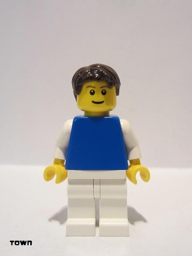 lego 2010 mini figurine pln166 Citizen Plain Blue Torso with White Arms, White Legs, Dark Brown Short Tousled Hair 