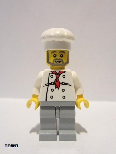 lego 2010 mini figurine twn120 Chef White Torso with 8 Buttons, Light Bluish Gray Legs, Gray Beard 