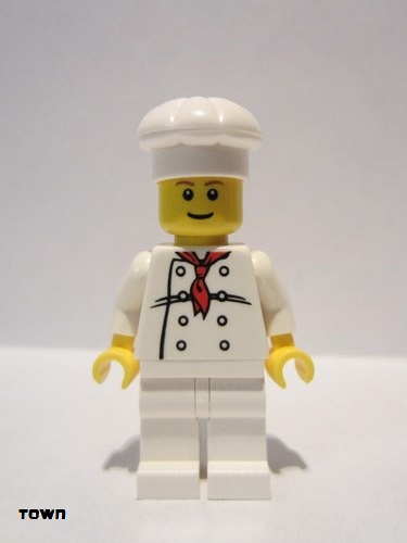 lego 2011 mini figurine chef017b Chef White Torso with 8 Buttons, White Legs, Reddish Brown Eyebrows 
