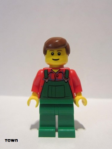 lego 2011 mini figurine cty0058b Farmer Overalls Farmer Green, Reddish Brown Male Hair, Reddish Brown Eyebrows 