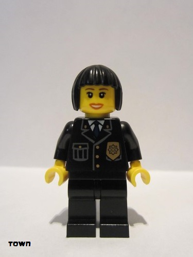 lego 2011 mini figurine cty0211 Police City Suit with Blue Tie and Badge, Black Legs, Black Bob Cut Hair 