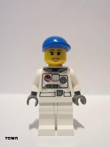 lego 2011 mini figurine cty0225 Citizen Spacesuit, White Legs, Blue Short Bill Cap, Eyelashes 