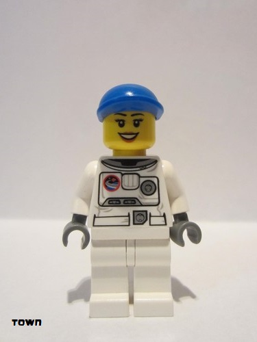 lego 2011 mini figurine cty0225a Citizen Spacesuit, White Legs, Blue Short Bill Cap, Eyelashes, Black Eyebrows 