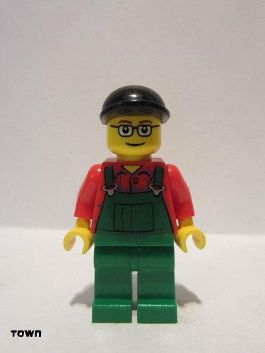 lego 2011 mini figurine cty0245 Farmer Overalls Farmer Green, Black Short Bill Cap and Glasses 