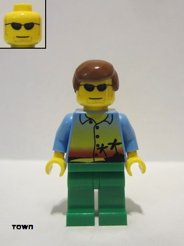 lego 2011 mini figurine cty0305 Citizen Sunset and Palm Trees - Green Legs, Reddish Brown Male Hair, Sunglasses 