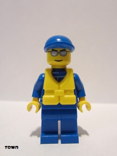 lego 2011 mini figurine oct056a Octan Blue Oil, Blue Legs, Life Jacket with Center Buckle, Blue Short Bill Cap 