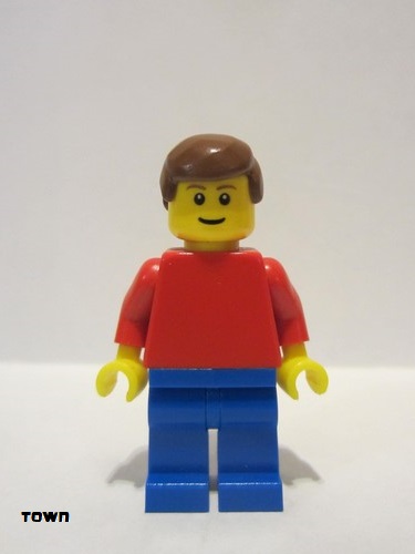 lego 2011 mini figurine pln168 Citizen Plain Red Torso with Red Arms, Blue Legs, Reddish Brown Male Hair, Brown Eyebrows, Thin Grin 