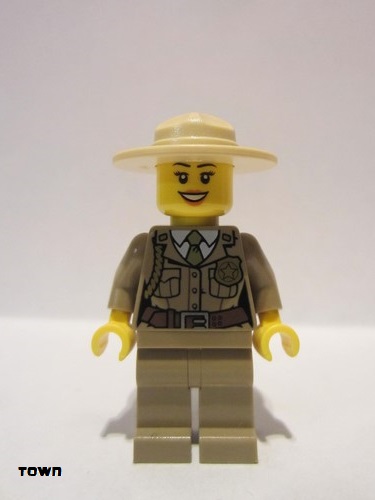 lego 2012 mini figurine cty0263 Forest Police Dark Tan Jacket with Pockets, Gold Badge and Braid, Olive Green Tie, Dark Tan Legs, Campaign Hat 
