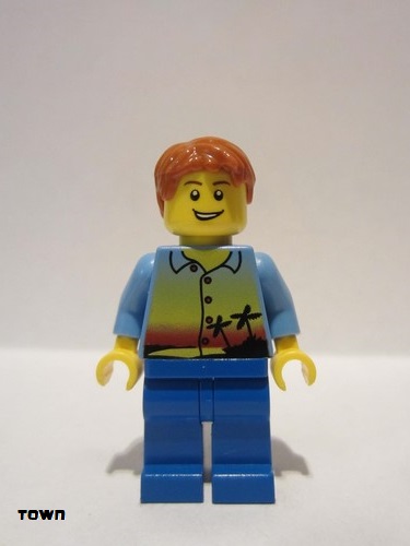 lego 2012 mini figurine cty0275 Citizen Sunset and Palm Trees - Blue Legs, Short Tousled Hair 