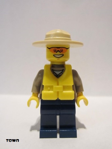 lego 2012 mini figurine cty0284 Forest Police Dark Tan Shirt with Pockets, Radio and Gold Badge, Dark Blue Legs, Campaign Hat, Orange Sunglasses, Life Jacket Center Buckle 