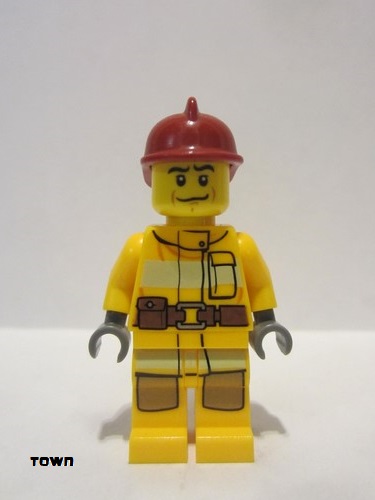 lego 2012 mini figurine cty0286 Fire Bright Light Orange Fire Suit with Utility Belt, Dark Red Fire Helmet 
