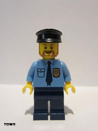 lego 2012 mini figurine cty0289 Police City Shirt with Dark Blue Tie and Gold Badge, Dark Blue Legs, Black Hat 