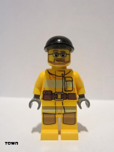 lego 2012 mini figurine cty0300 Fire Bright Light Orange Fire Suit with Utility Belt, Black Short Bill Cap, Beard and Glasses 
