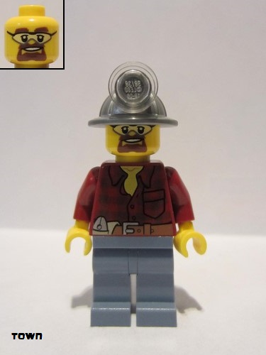lego 2012 mini figurine cty0309 Citizen Flannel Shirt with Pocket and Belt, Sand Blue Legs, Mining Helmet, Safety Goggles 