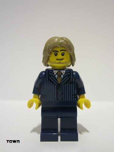 lego 2012 mini figurine cty0315 Businessman Businessman Pinstripe Jacket and Gold Tie, Dark Blue Legs, Dark Tan Mid-Length Tousled Hair 