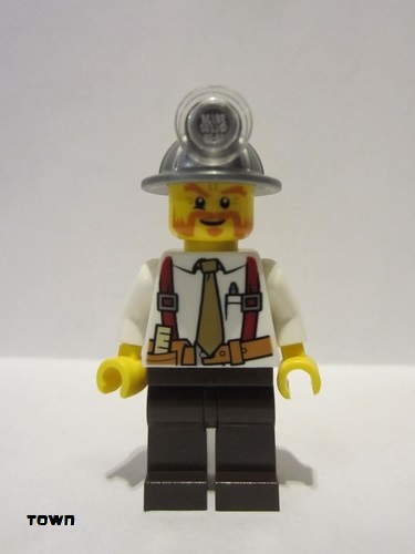 lego 2012 mini figurine cty0322 Miner Shirt with Tie and Suspenders, Mining Helmet, Beard 