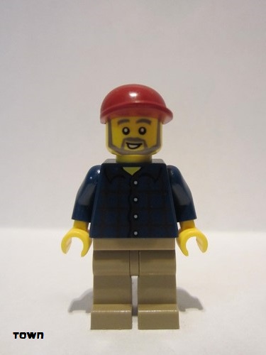 lego 2012 mini figurine cty0325 Citizen Plaid Button Shirt, Dark Tan Legs, Dark Red Short Bill Cap 