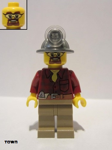 lego 2012 mini figurine cty0334 Citizen Flannel Shirt with Pocket and Belt, Dark Tan Legs, Mining Helmet, Safety Goggles 