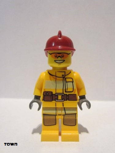 lego 2012 mini figurine cty0338 Fire Bright Light Orange Fire Suit with Utility Belt, Dark Red Fire Helmet, Orange Sunglasses 