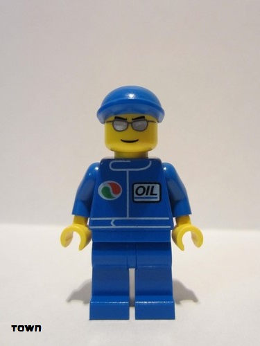 lego 2012 mini figurine oct068 Octan Blue Oil, Blue Legs, Blue Short Bill Cap, Silver Sunglasses 