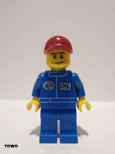 lego 2012 mini figurine oct069 Octan Blue Oil, Blue Legs, Dark Red Short Bill Cap, Crooked Smile 
