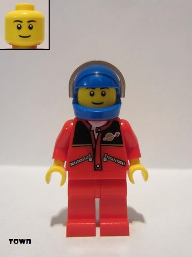 lego 2012 mini figurine twn163 Citizen Red Jacket with Zipper Pockets and Classic Space Logo, Red Legs, Blue Helmet 