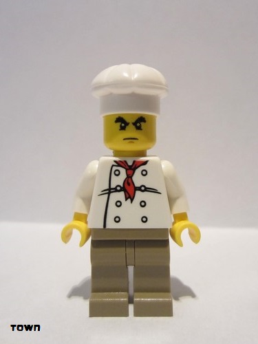 lego 2013 mini figurine chef022 Chef White Torso with 8 Buttons, Dark Tan Legs, Bushy Eyebrows 