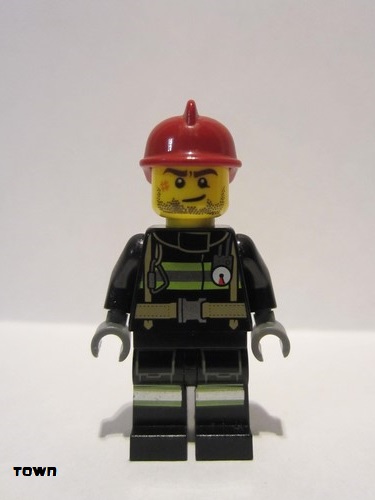lego 2013 mini figurine cty0343 Fire Reflective Stripes with Utility Belt, Dark Red Fire Helmet, Crooked Smile and Scar 