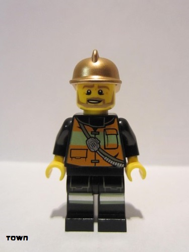 lego 2013 mini figurine cty0345 Fire Chief Reflective Stripes with Pockets and Shoulder Strap, Gold Fire Helmet 