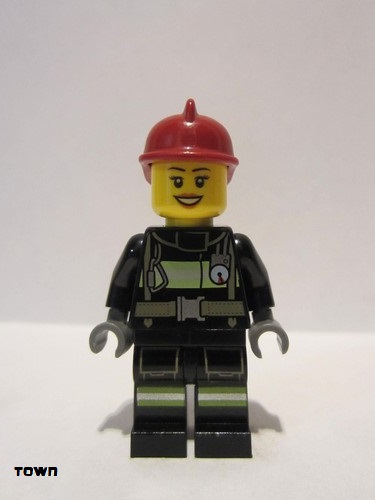 lego 2013 mini figurine cty0347 Fire Reflective Stripes with Utility Belt, Dark Red Fire Helmet, Black Eyebrows 