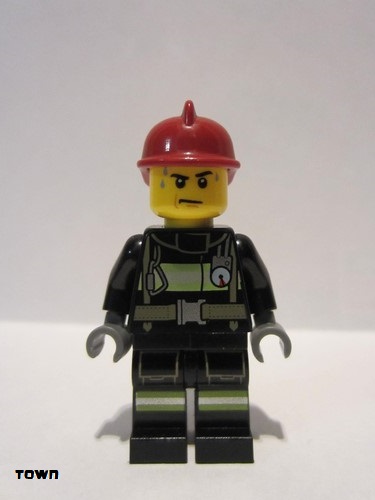 lego 2013 mini figurine cty0351 Fire Reflective Stripes with Utility Belt, Dark Red Fire Helmet, Sweat Drops 
