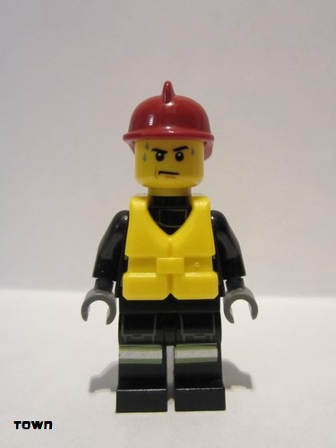 lego 2013 mini figurine cty0372 Fire Reflective Stripes with Utility Belt, Dark Red Fire Helmet, Life Jacket Center Buckle 