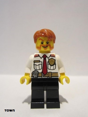 lego 2013 mini figurine cty0380 Fire Chief White Shirt with Tie and Belt, Black Legs, Dark Orange Short Tousled Hair 