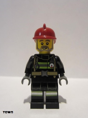 lego 2013 mini figurine cty0381 Fire Reflective Stripes with Utility Belt, Dark Red Fire Helmet, Gray Beard 