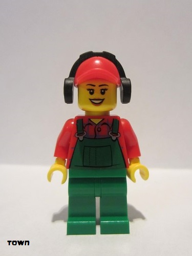 lego 2013 mini figurine cty0399 Farmer Overalls Farmer Green, Red Cap with Hole, Headphones 