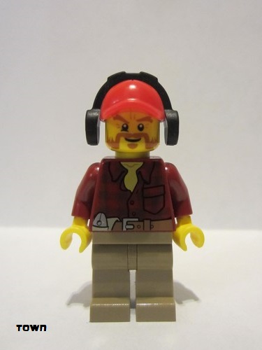 lego 2013 mini figurine cty0404 Citizen Flannel Shirt with Pocket and Belt, Dark Tan Legs, Red Cap with Hole, Headphones, Beard 