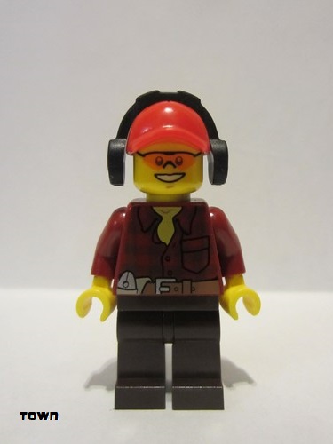 lego 2013 mini figurine cty0405 Citizen Flannel Shirt with Pocket and Belt, Dark Brown Legs, Red Cap with Hole, Headphones, Orange Sunglasses 
