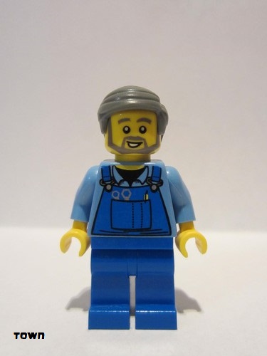 lego 2013 mini figurine cty0430 Citizen Overalls with Tools in Pocket, Dark Bluish Gray Smooth Hair 