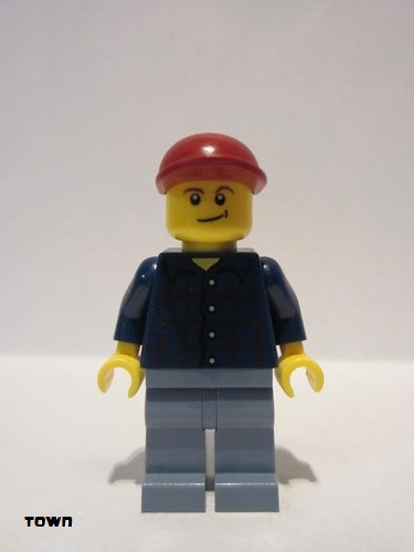 lego 2013 mini figurine cty0431 Citizen Plaid Button Shirt, Sand Blue Legs, Dark Red Short Bill Cap, Crooked Smile 
