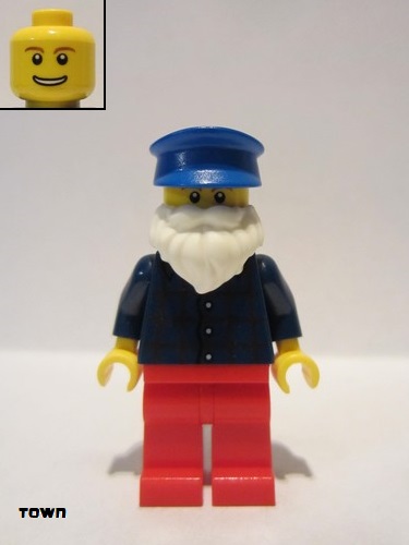 lego 2013 mini figurine cty0442 Citizen Plaid Button Shirt, Red Legs, White Short Beard, Blue Hat 