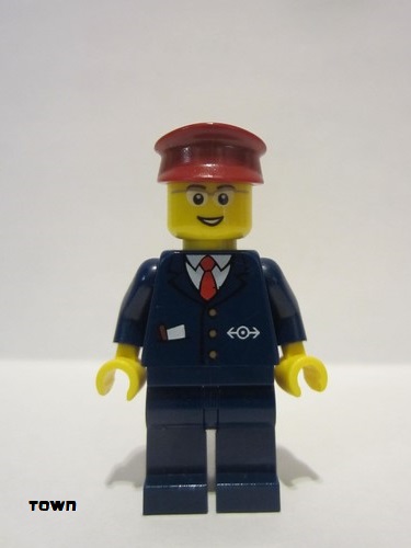 lego 2013 mini figurine trn234 Steward Dark Blue Suit with Train Logo, Dark Blue Legs, Dark Red Hat 