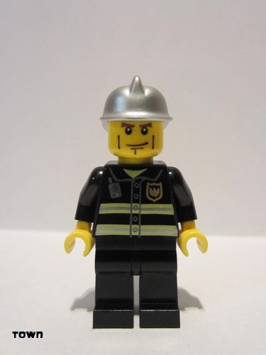lego 2013 mini figurine twn175 Fire Reflective Stripes, Black Legs, Silver Fire Helmet, Cheek Lines, Yellow Hands 
