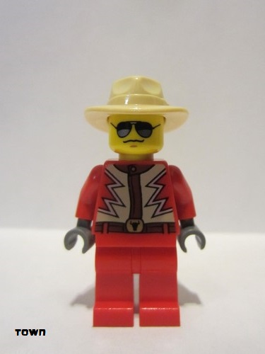 lego 2013 mini figurine twn183 Citizen Red Jacket with Tan and White Zigzag Pattern, Red Legs, Tan Fedora, Black and Silver Sunglasses 