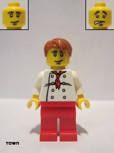 lego 2013 mini figurine twn187 Chef White Torso with 8 Buttons, Red Legs, Dark Orange Short Tousled Hair 