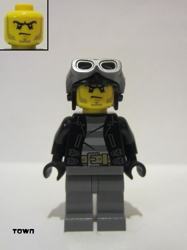 lego 2014 mini figurine cty0456 Police - City Bandit Male with Black Stubble and Aviator Cap 