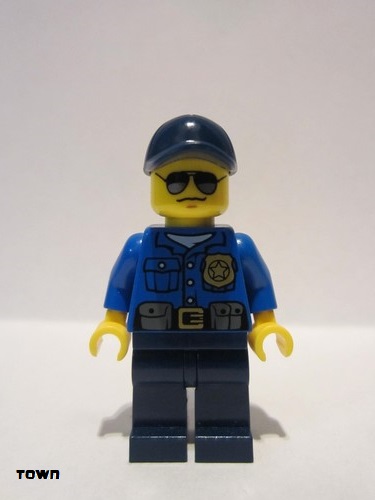 lego 2014 mini figurine cty0465 Police - City Officer Gold Badge, Dark Blue Cap with Hole, Sunglasses 