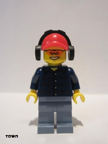 lego 2014 mini figurine cty0466 Citizen Plaid Button Shirt, Sand Blue Legs, Red Cap with Hole, Headphones 