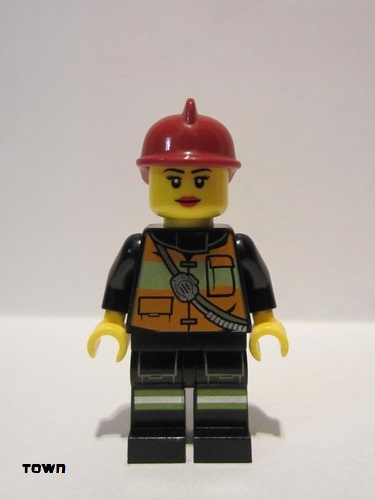 lego 2014 mini figurine cty0470 Fire Reflective Stripe Vest with Pockets and Shoulder Strap, Dark Red Fire Helmet, Female Red Lips 