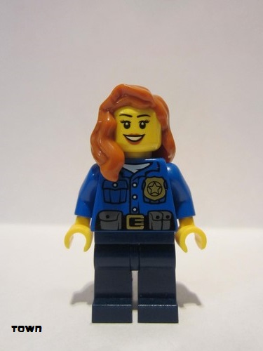 lego 2014 mini figurine cty0485 Police - City Officer Gold Badge, Dark Orange Female Hair over Shoulder 